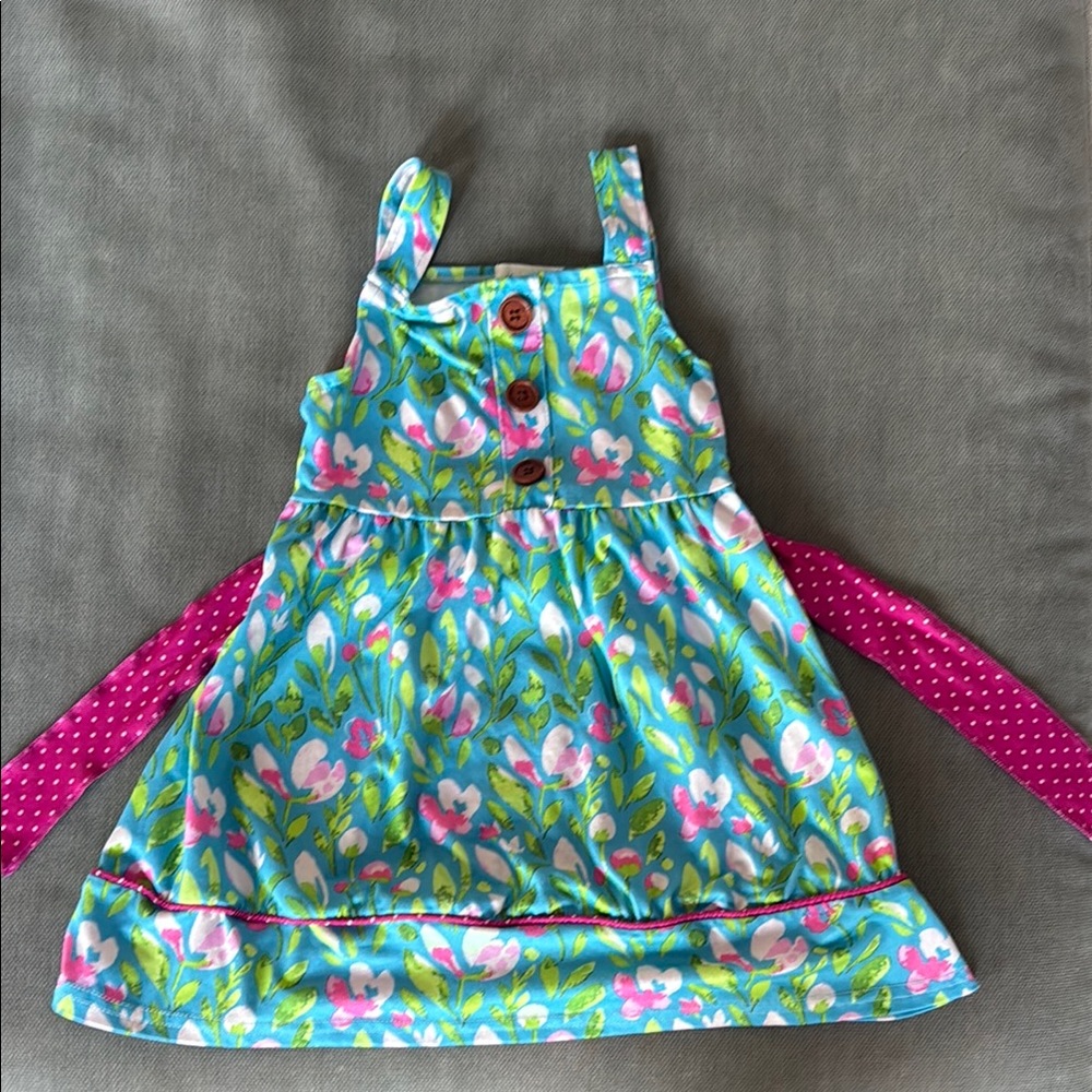 Floral Green and Pink Dress with Button Details